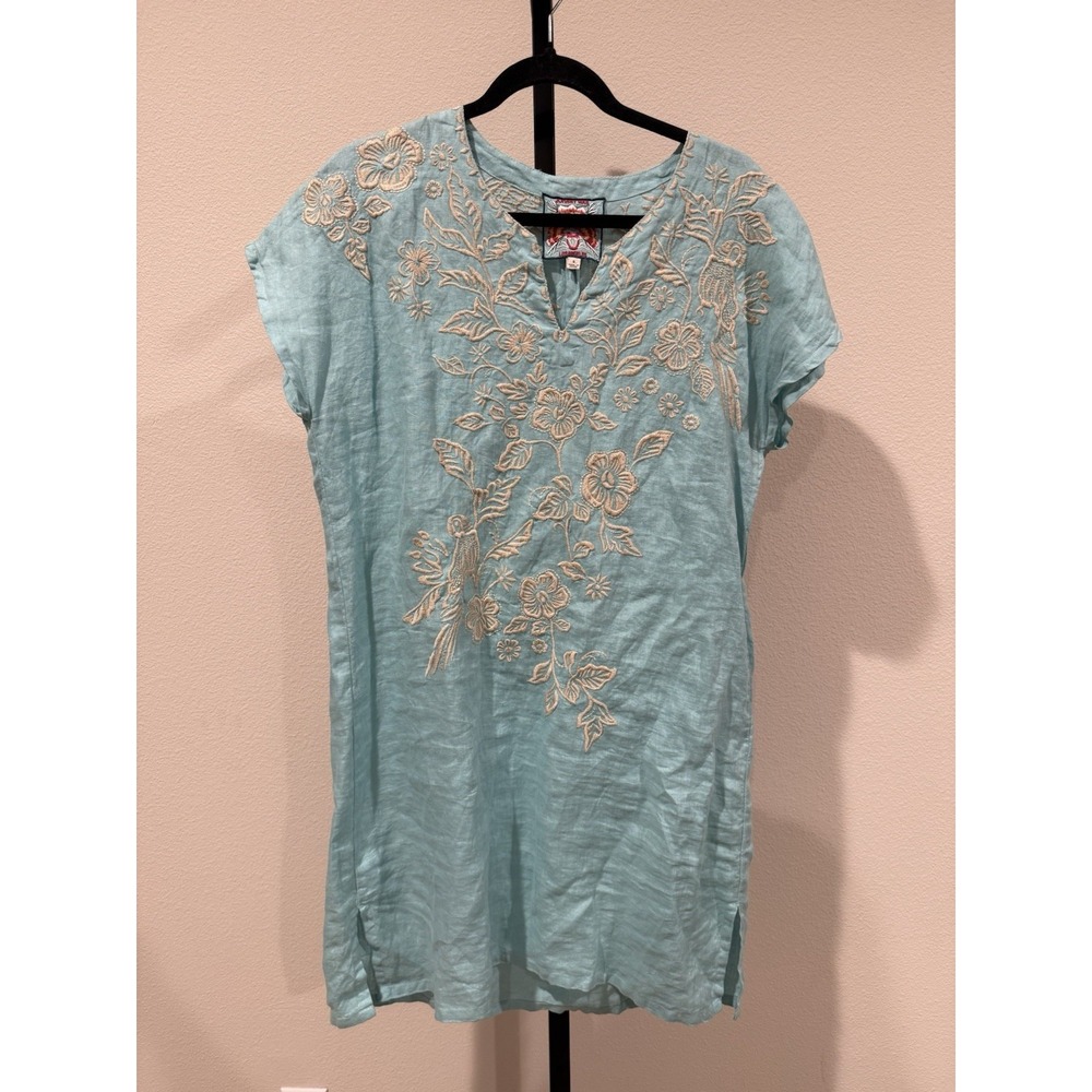 Johnny Was Abigail Easy Tunic Dress Linen Blue Size S Rare